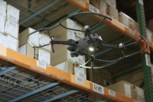 DRONE IN WAREHOUSE SCANNING SHELVES